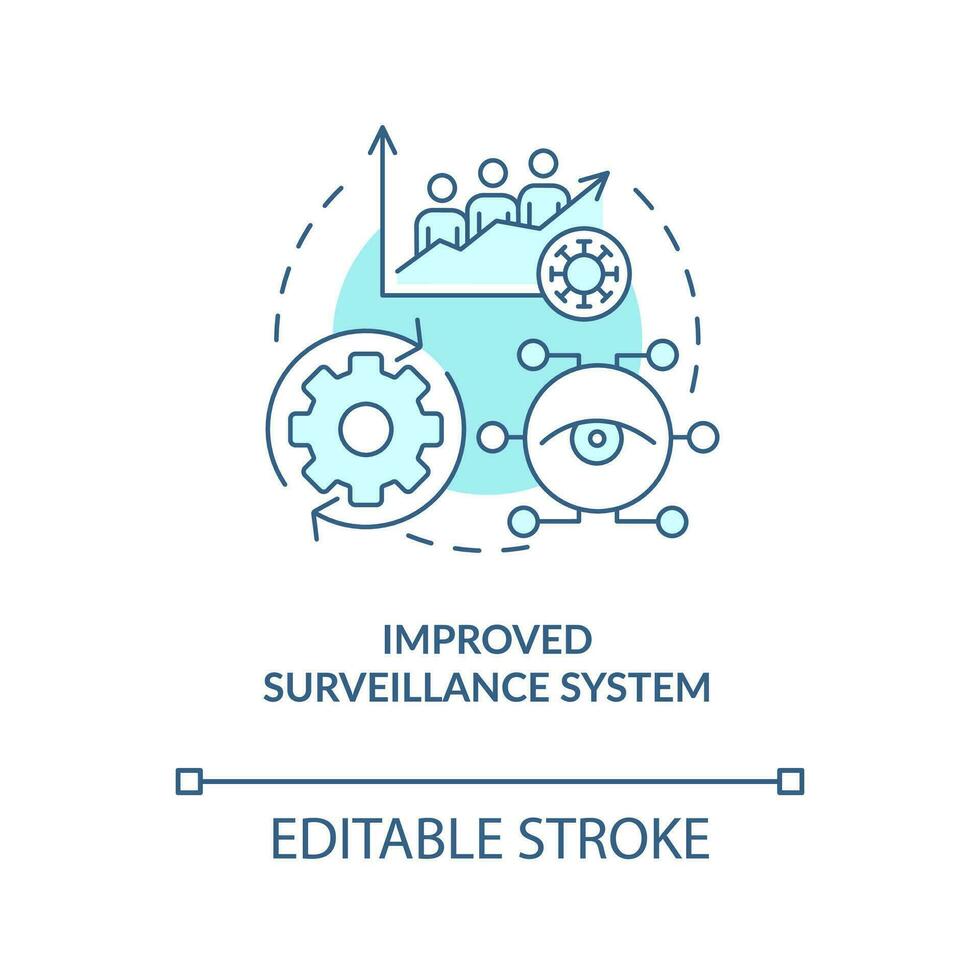 Improved surveillance system turquoise concept icon. Post covid medicine. Data abstract idea thin line illustration. Isolated outline drawing. Editable stroke vector