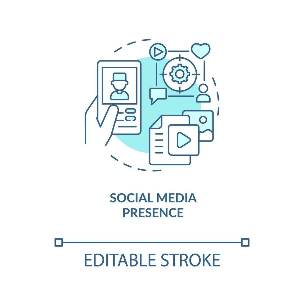 Social media presence turquoise concept icon. Digital promotion in medicine abstract idea thin line illustration. Isolated outline drawing. Editable stroke vector