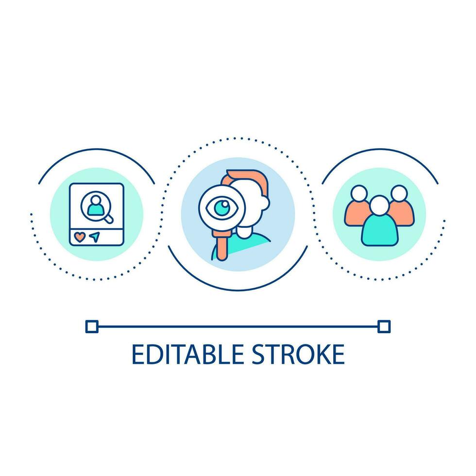 Research target audience loop concept icon. Customer online behaviour. Know your consumer abstract idea thin line illustration. Isolated outline drawing. Editable stroke vector