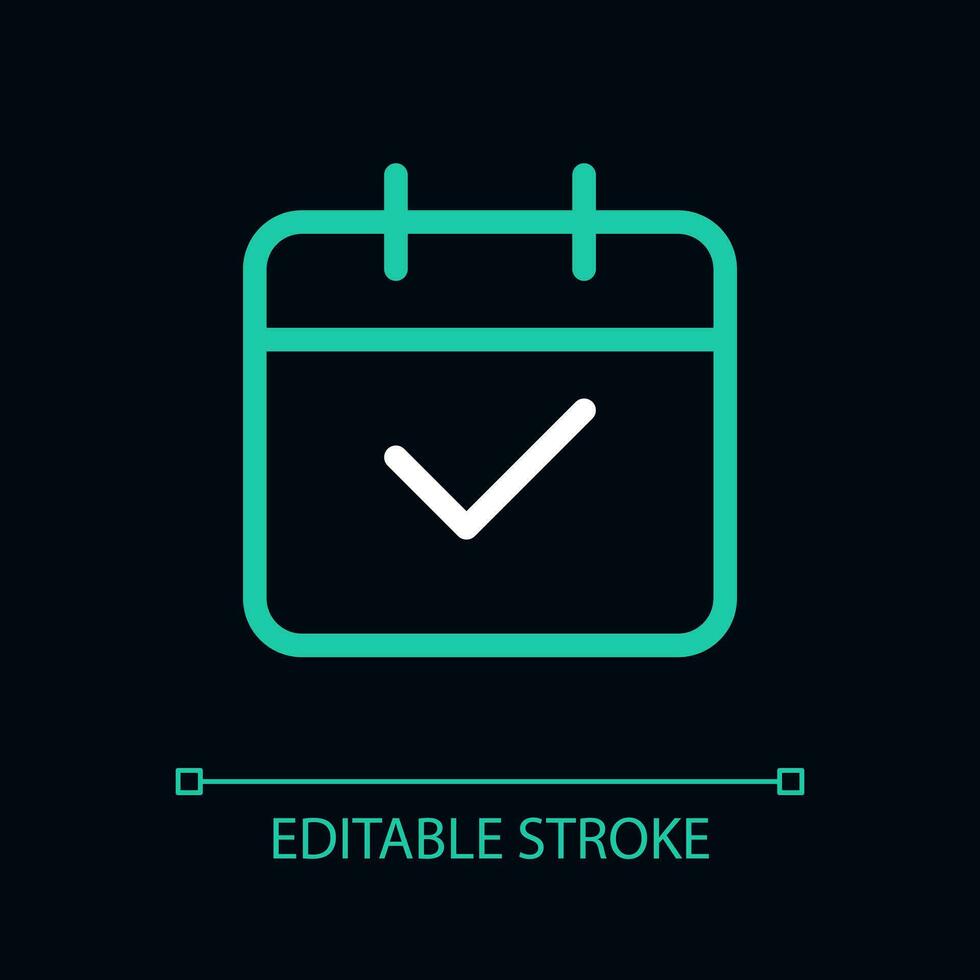 Calendar pixel perfect color linear ui icon for dark theme. Planning events. Schedule. Outline isolated user interface pictogram. GUI, UX design for night mode. Editable stroke vector