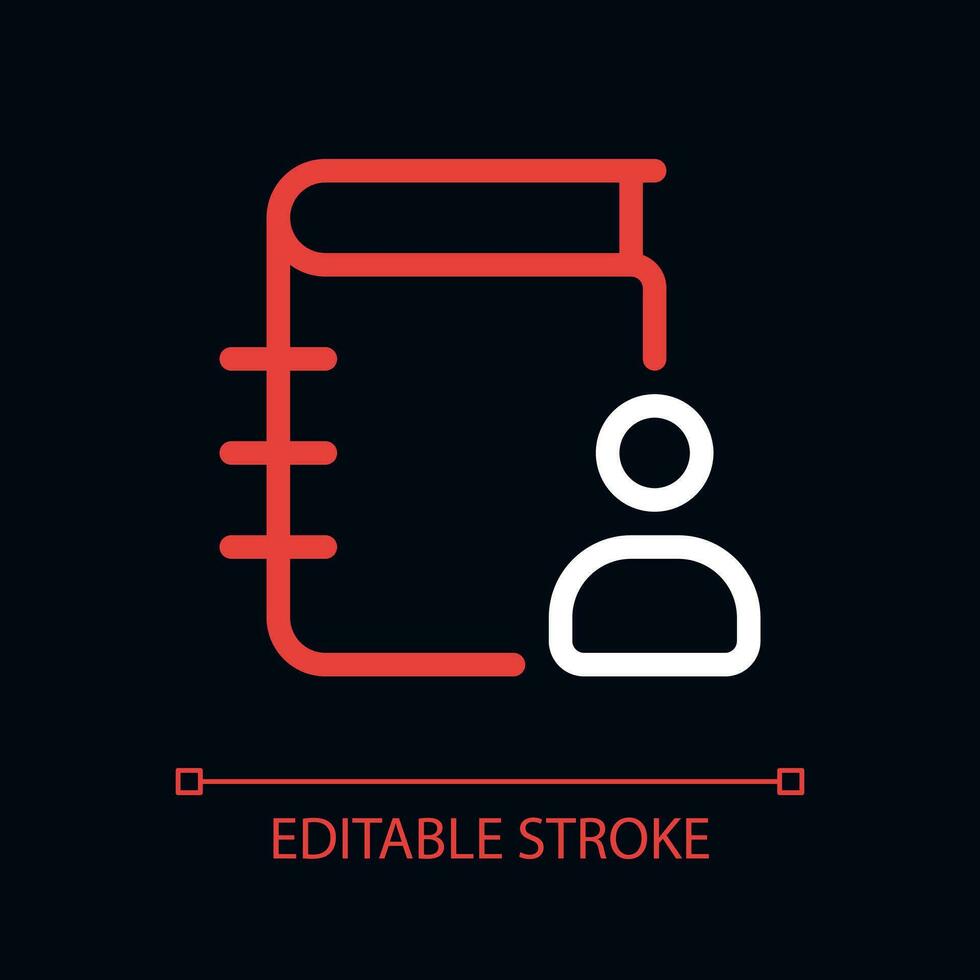 Contact list pixel perfect color linear ui icon for dark theme. Personal information. Outline isolated user interface pictogram. GUI, UX design for night mode. Editable stroke vector