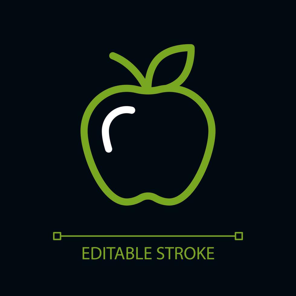 Apple pixel perfect color linear ui icon for dark theme. Delicious and sweet fruit. Outline isolated user interface pictogram. GUI, UX design for night mode. Editable stroke vector