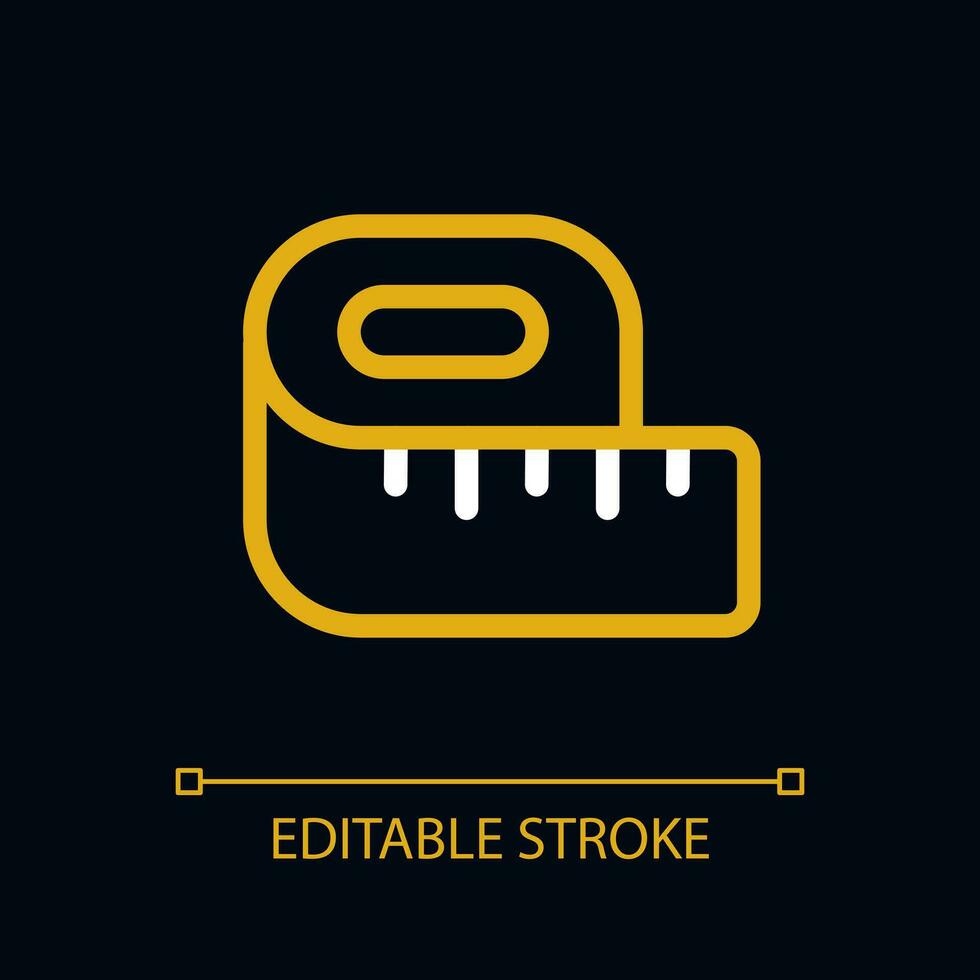 Tape line pixel perfect color linear ui icon for dark theme. Weight loss. Measuring waist. Outline isolated user interface pictogram. GUI, UX design for night mode. Editable stroke vector