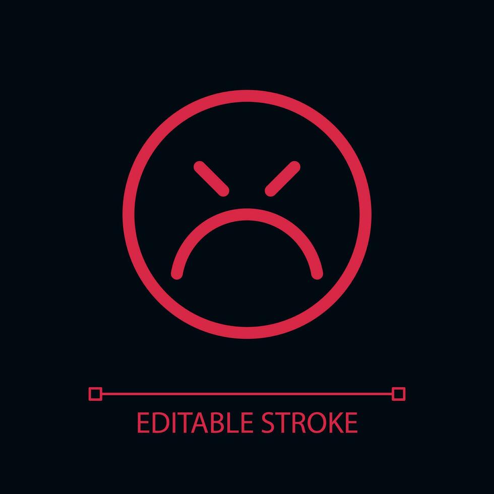 Mad emoticon pixel perfect color linear ui icon for dark theme. Negative feedback. Outline isolated user interface pictogram. GUI, UX design for night mode. Editable stroke vector