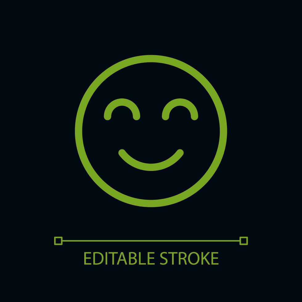 Contented emoji pixel perfect color linear ui icon for dark theme. Pleased and relaxed. Outline isolated user interface pictogram. GUI, UX design for night mode. Editable stroke vector