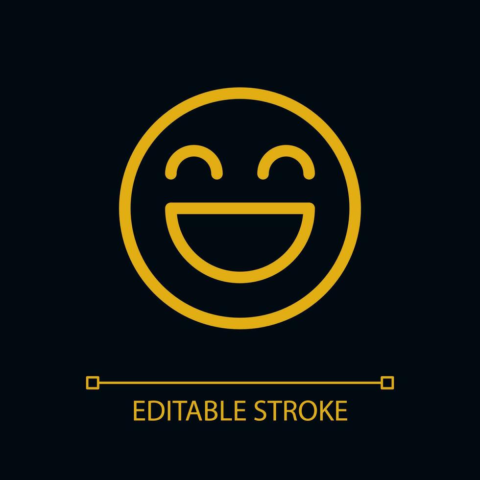 Laughing emoji pixel perfect color linear ui icon for dark theme. Positive mood. Outline isolated user interface pictogram. GUI, UX design for night mode. Editable stroke vector