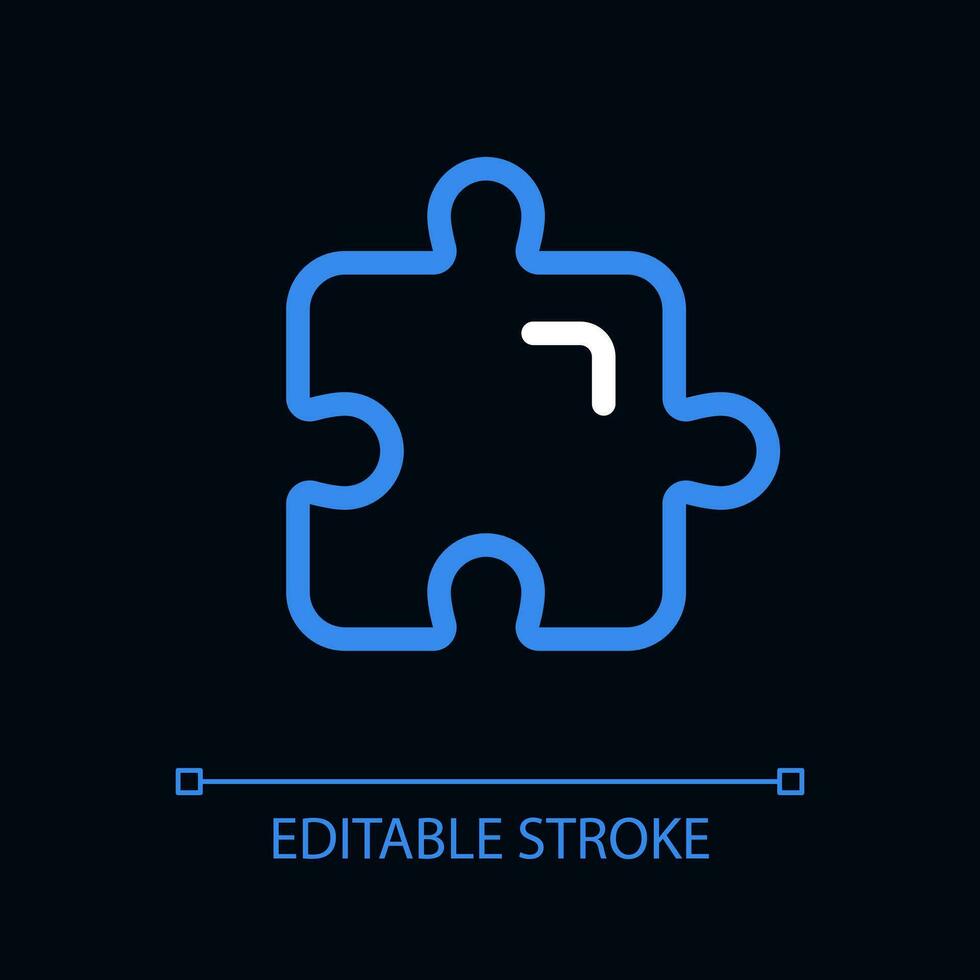 Puzzle piece pixel perfect color linear ui icon for dark theme. Riddle game. Idea, solution. Outline isolated user interface pictogram. GUI, UX design for night mode. Editable stroke vector