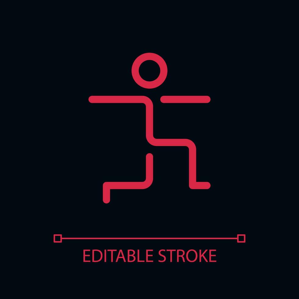 Warrior pose pixel perfect color linear ui icon for dark theme. Stretching exercise. Yoga. Outline isolated user interface pictogram. GUI, UX design for night mode. Editable stroke vector