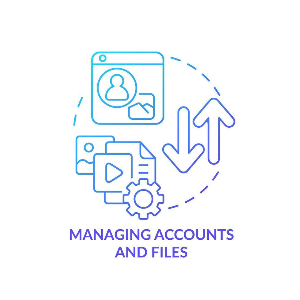 Managing accounts and files blue gradient concept icon. Company records. Business intelligence abstract idea thin line illustration. Isolated outline drawing vector