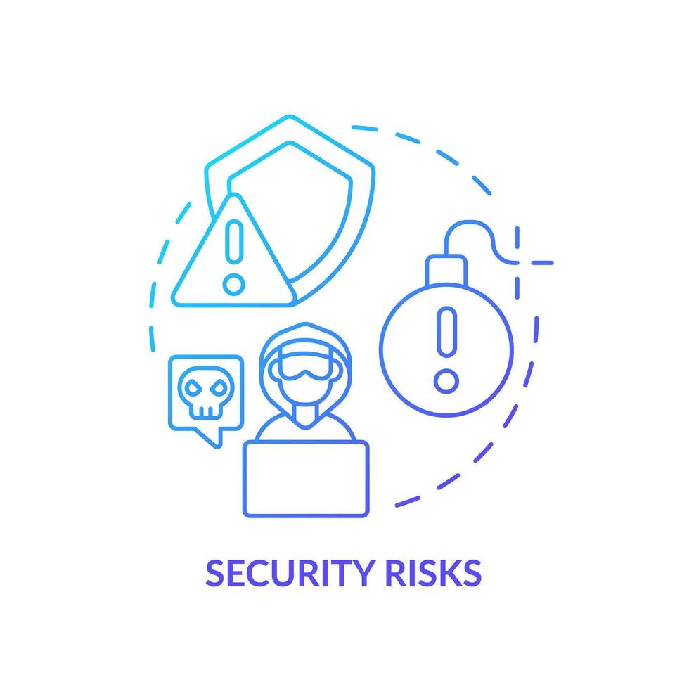 Security risks blue gradient concept icon. Reduce computer attacks. Data threats. Information breach abstract idea thin line illustration. Isolated outline drawing vector