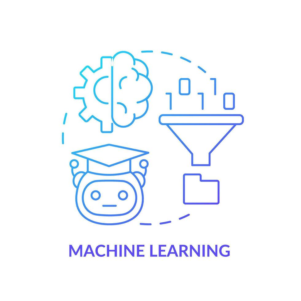 Machine learning blue gradient concept icon. Artificial intelligence. Improving algorithms. Technology abstract idea thin line illustration. Isolated outline drawing vector