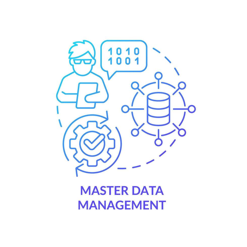 Maestro base de datos administración azul degradado concepto icono. información tecnología. sistema analista. datos experto resumen idea Delgado línea ilustración. aislado contorno dibujo vector