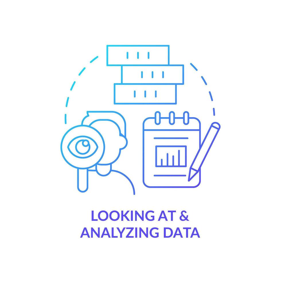 Looking at and analyzing data blue gradient concept icon. Business intelligence. Information analyst abstract idea thin line illustration. Isolated outline drawing vector
