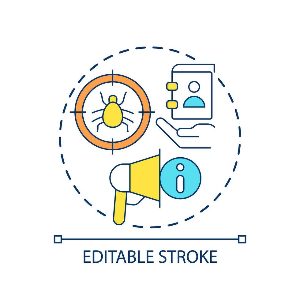 Identify viruses concept icon. Warn about hacking attack. Leak personal information. Digital security abstract idea thin line illustration. Isolated outline drawing. Editable stroke vector