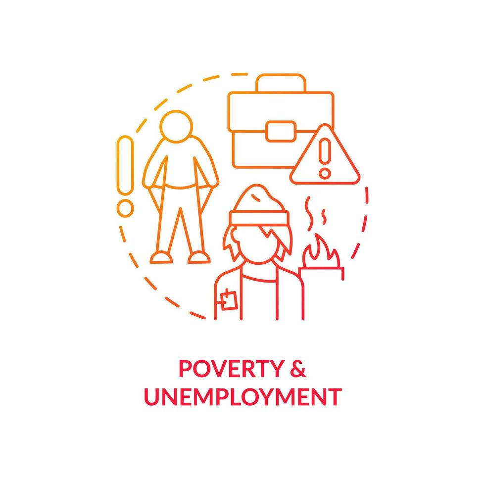 Poverty and unemployment red gradient concept icon. Inclusive economy challenge in poor countries abstract idea thin line illustration. Isolated outline drawing vector