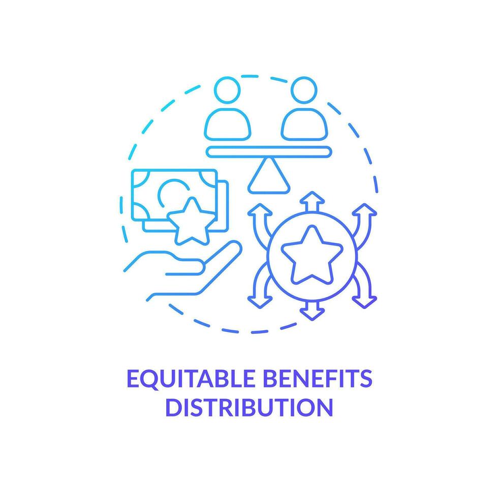 Equitable benefits distribution blue gradient concept icon. Characteristic of inclusive growth abstract idea thin line illustration. Isolated outline drawing vector
