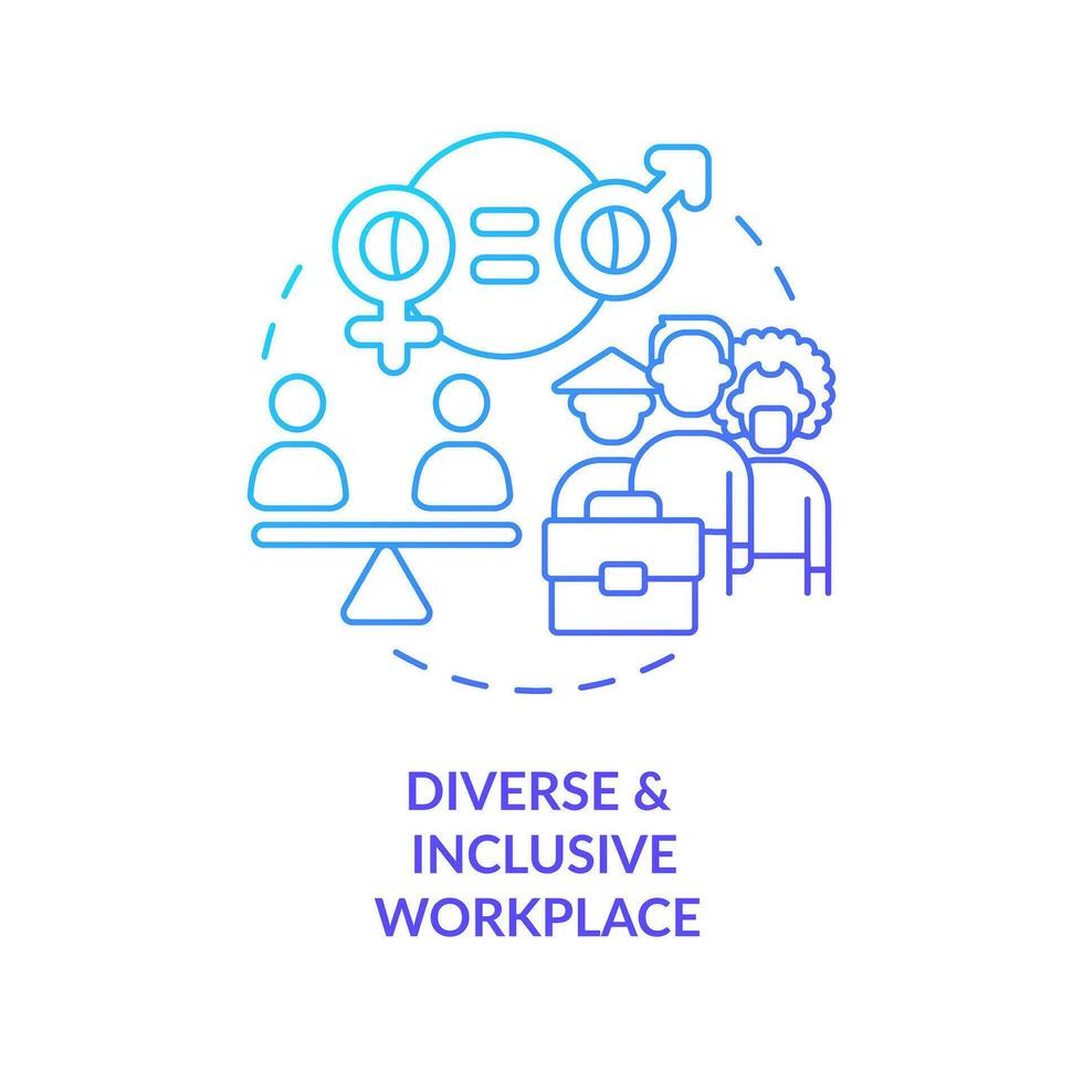Diverse and inclusive workplace blue gradient concept icon. Social justice. Decent working policy abstract idea thin line illustration. Isolated outline drawing vector