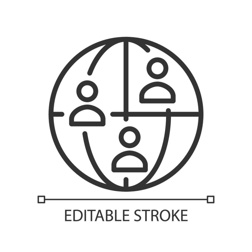Global population pixel perfect linear icon. International relationships. Worldwide connection. Thin line illustration. Contour symbol. Vector outline drawing. Editable stroke