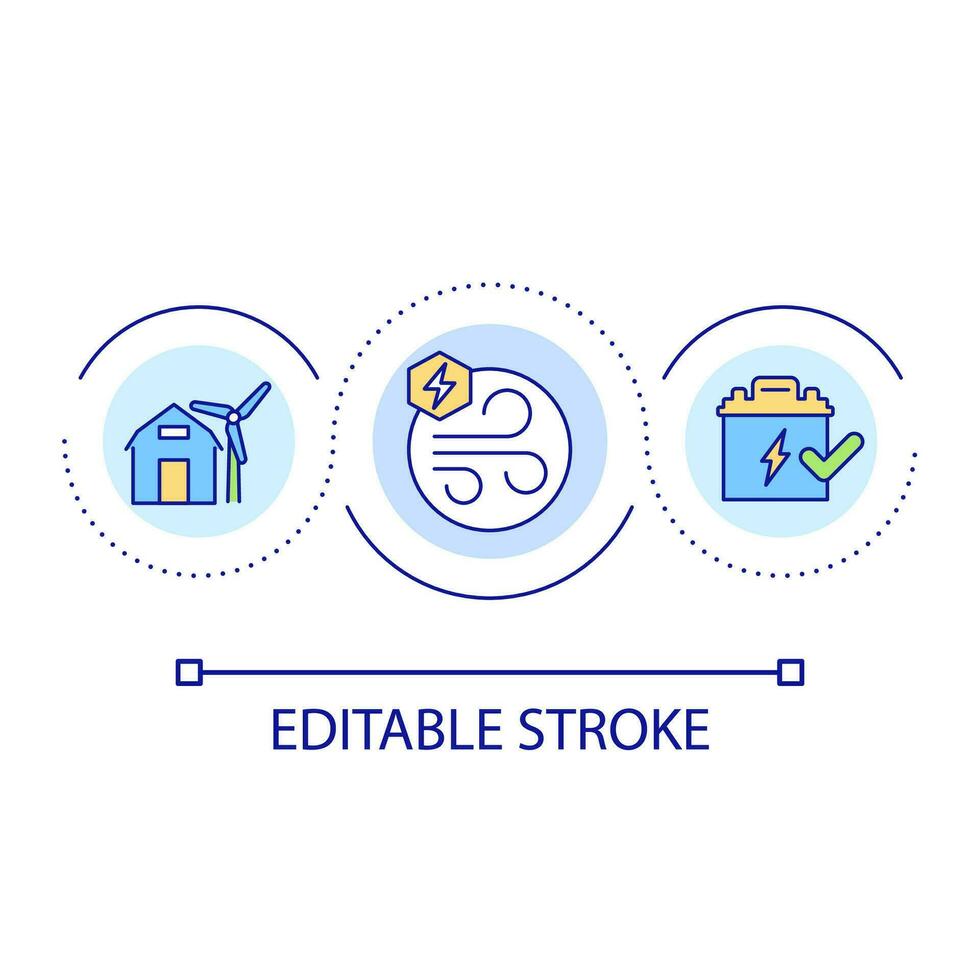 Wind electric system for home loop concept icon. Residential wind turbines abstract idea thin line illustration. Effective renewable energy. Isolated outline drawing. Editable stroke vector