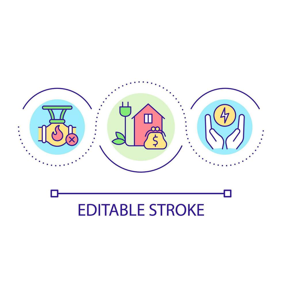 Energy-efficient home loop concept icon. Saving on natural gas bill. Generating renewable electricity abstract idea thin line illustration. Isolated outline drawing. Editable stroke vector