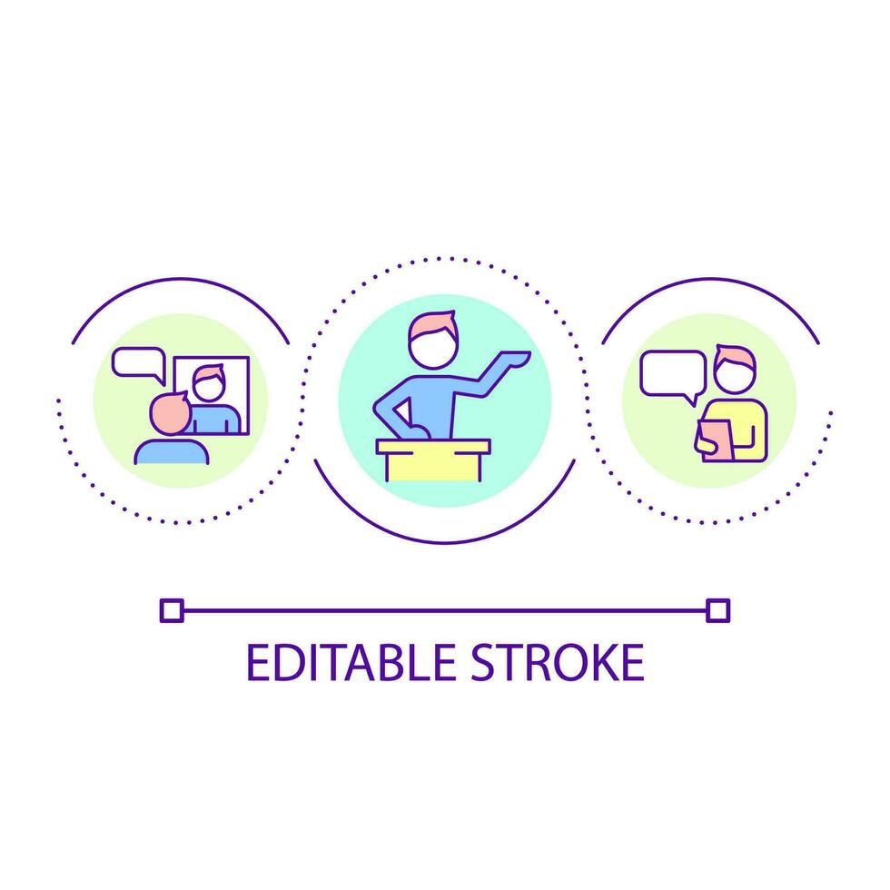 Preparing for oral presentation loop concept icon. Building self esteem abstract idea thin line illustration. Rehearsing speech. Isolated outline drawing. Editable stroke vector