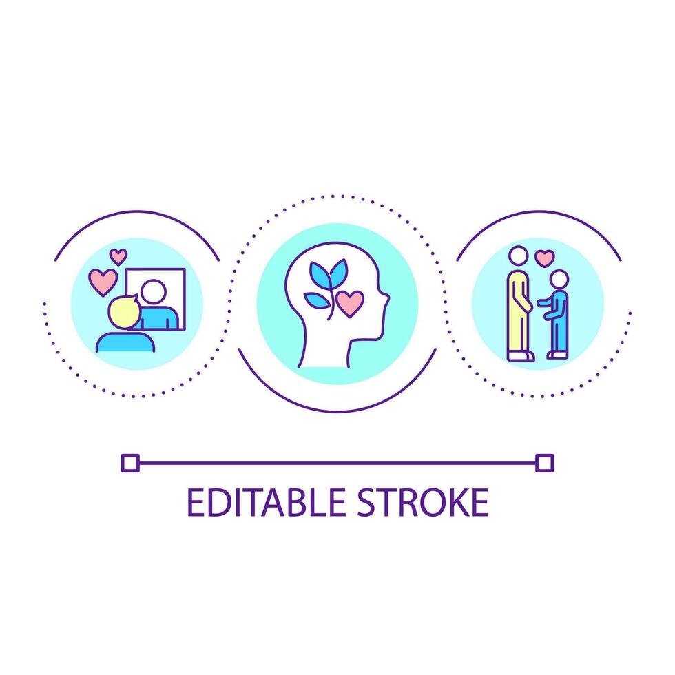 Improving child mental health loop concept icon. Developing kid emotionally and socially abstract idea thin line illustration. Isolated outline drawing. Editable stroke vector