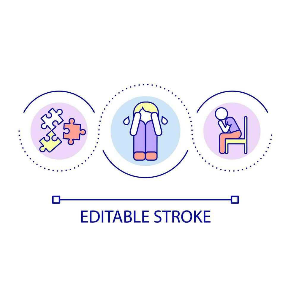 Confused thoughts loop concept icon. Mental disorientation abstract idea thin line illustration. Hard to focus and make decisions. Isolated outline drawing. Editable stroke vector