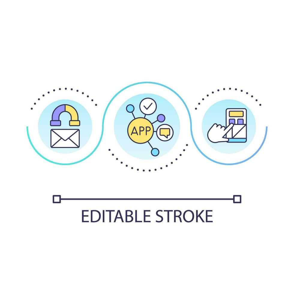 Creating online presence for brand loop concept icon. Marketing strategy abstract idea thin line illustration. Promotional email. Mobile app. Isolated outline drawing. Editable stroke vector