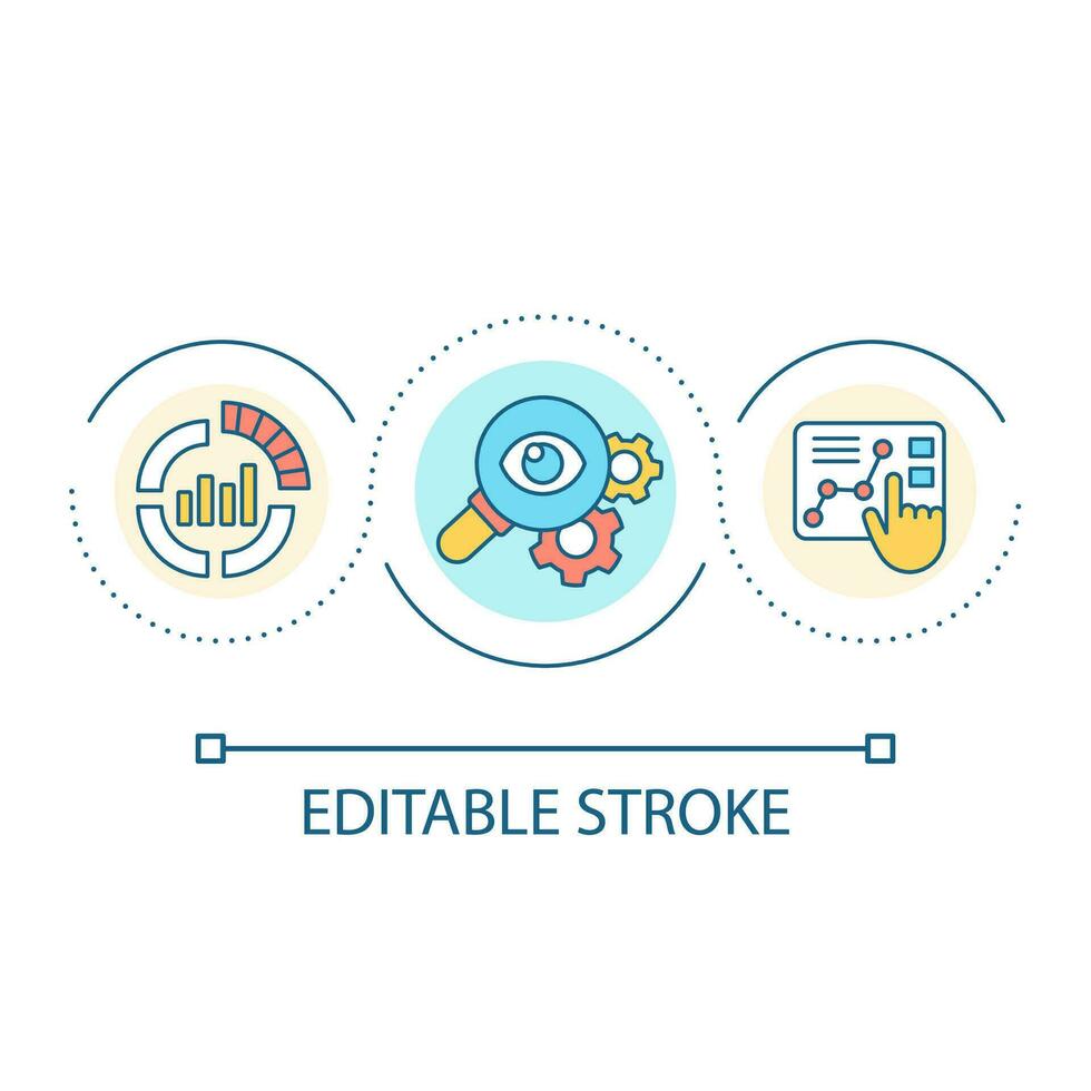Using statistical tools loop concept icon. Analyzing data abstract idea thin line illustration. Discovering trends. Market analytics. Isolated outline drawing. Editable stroke vector