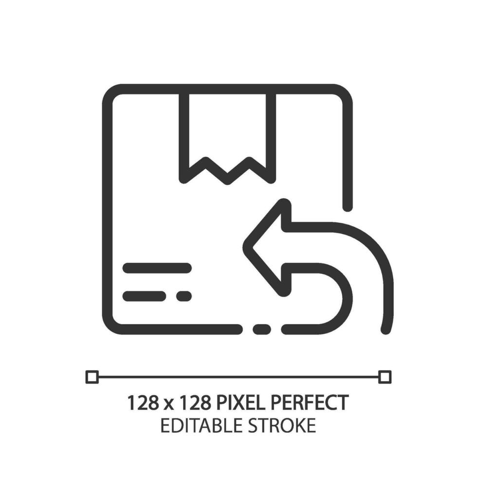 Return parcel pixel perfect linear icon. Send wrong order back to shop. Shipping. Deliver package. Thin line illustration. Contour symbol. Vector outline drawing. Editable stroke