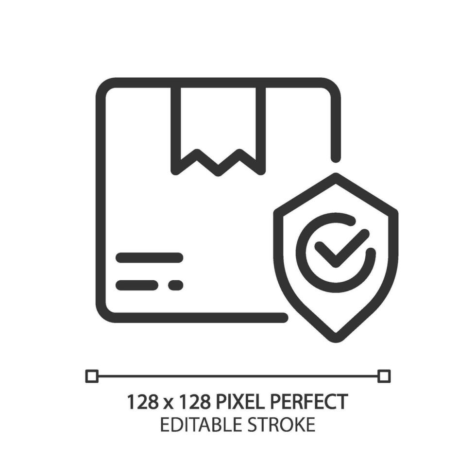 Parcel safety pixel perfect linear icon. Delivery service insurance and warranty. Package protection. Thin line illustration. Contour symbol. Vector outline drawing. Editable stroke