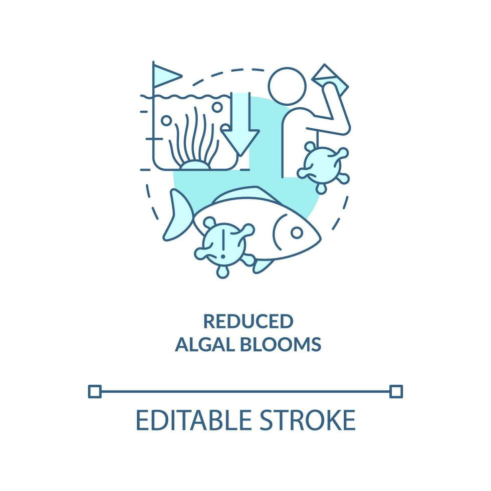 Reduced algal blooms turquoise concept icon. Regenerative agriculture benefit abstract idea thin line illustration. Isolated outline drawing. Editable stroke vector