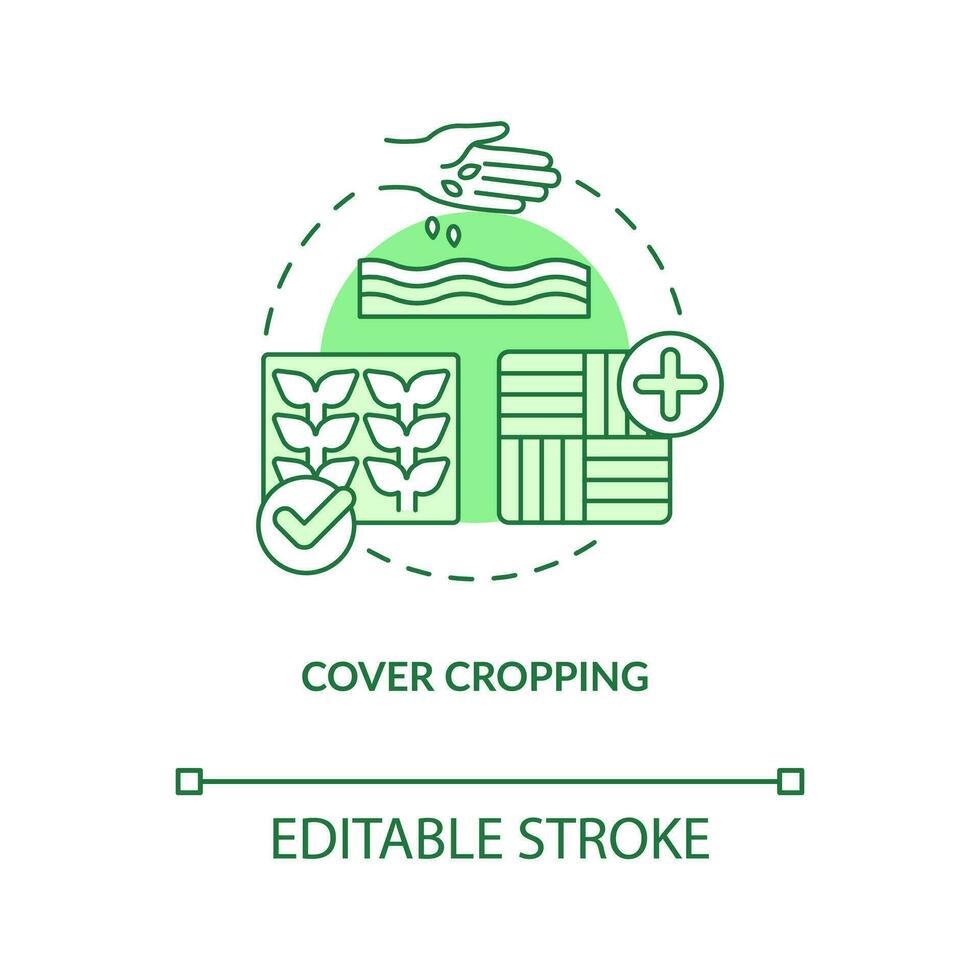 Cover cropping green concept icon. Protective plants. Regenerative agriculture abstract idea thin line illustration. Isolated outline drawing. Editable stroke vector