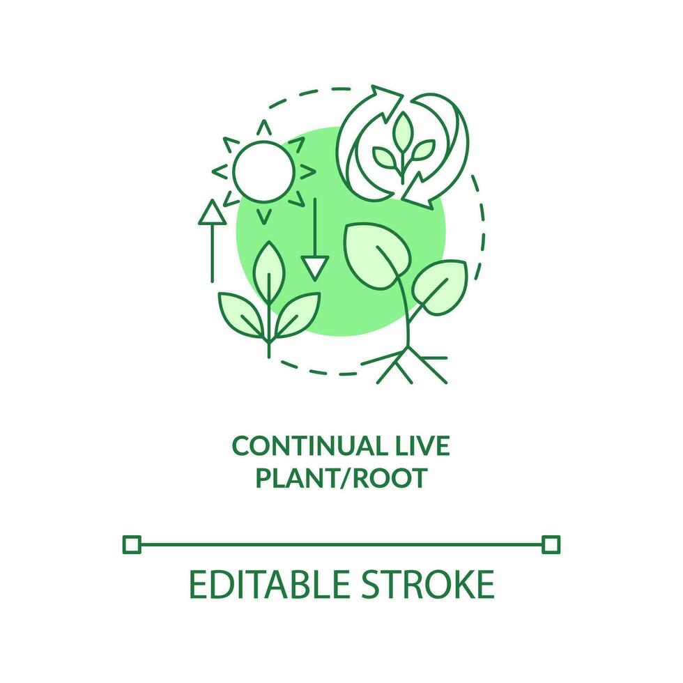 Continual live plant and root green concept icon. Principle of regenerative farming abstract idea thin line illustration. Isolated outline drawing. Editable stroke vector