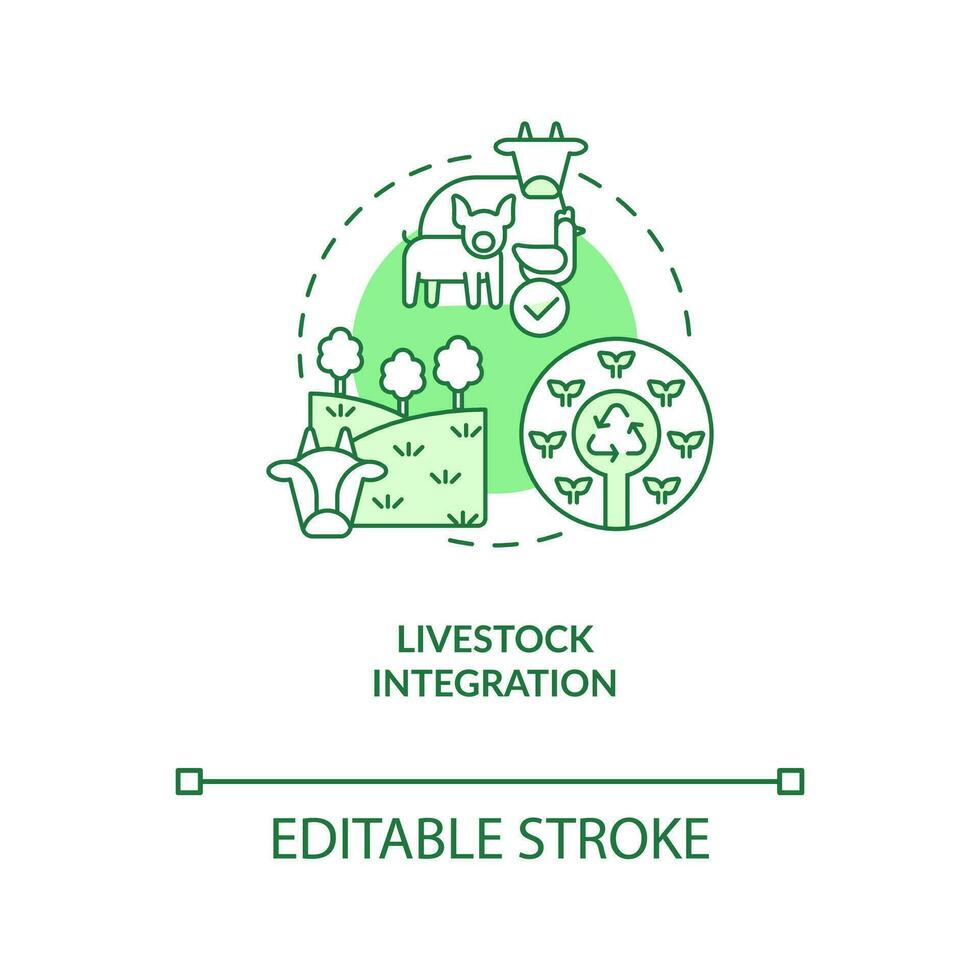 Livestock integration green concept icon. Ecosystem. Regenerative farming principle abstract idea thin line illustration. Isolated outline drawing. Editable stroke vector