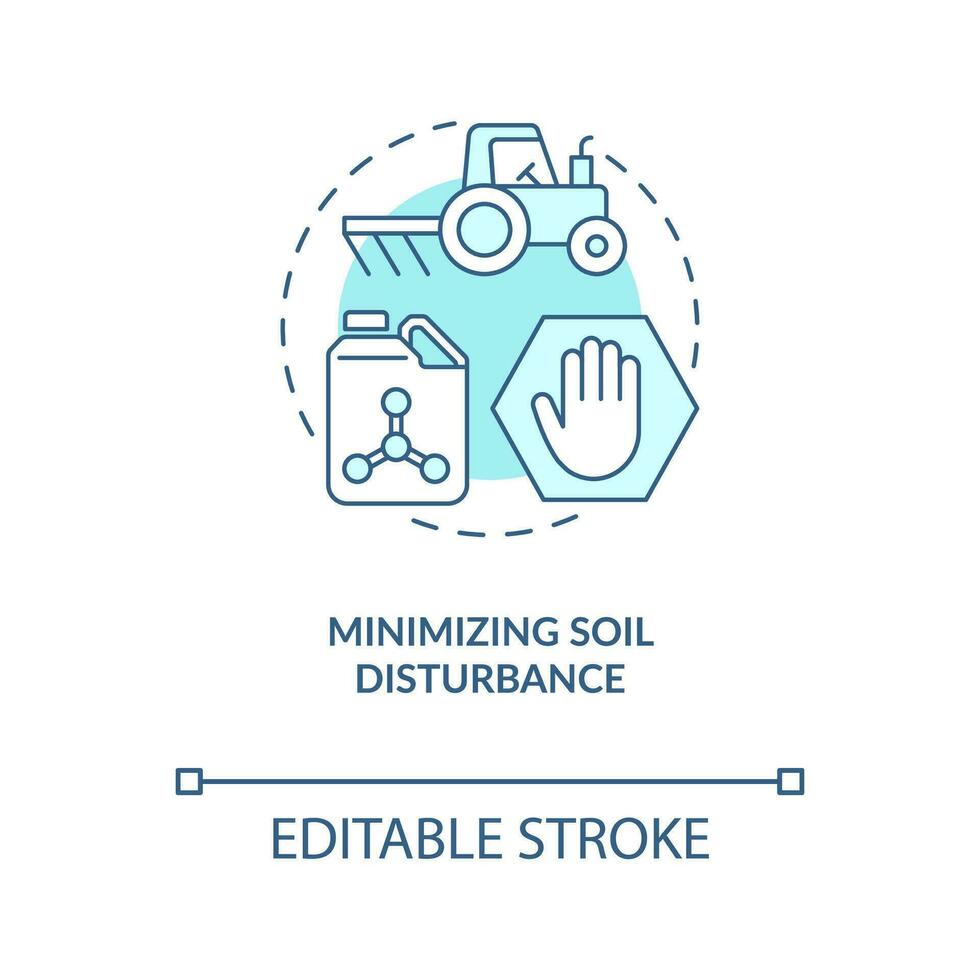 Minimizing soil disturbance turquoise concept icon. Principle of regenerative farming abstract idea thin line illustration. Isolated outline drawing. Editable stroke vector