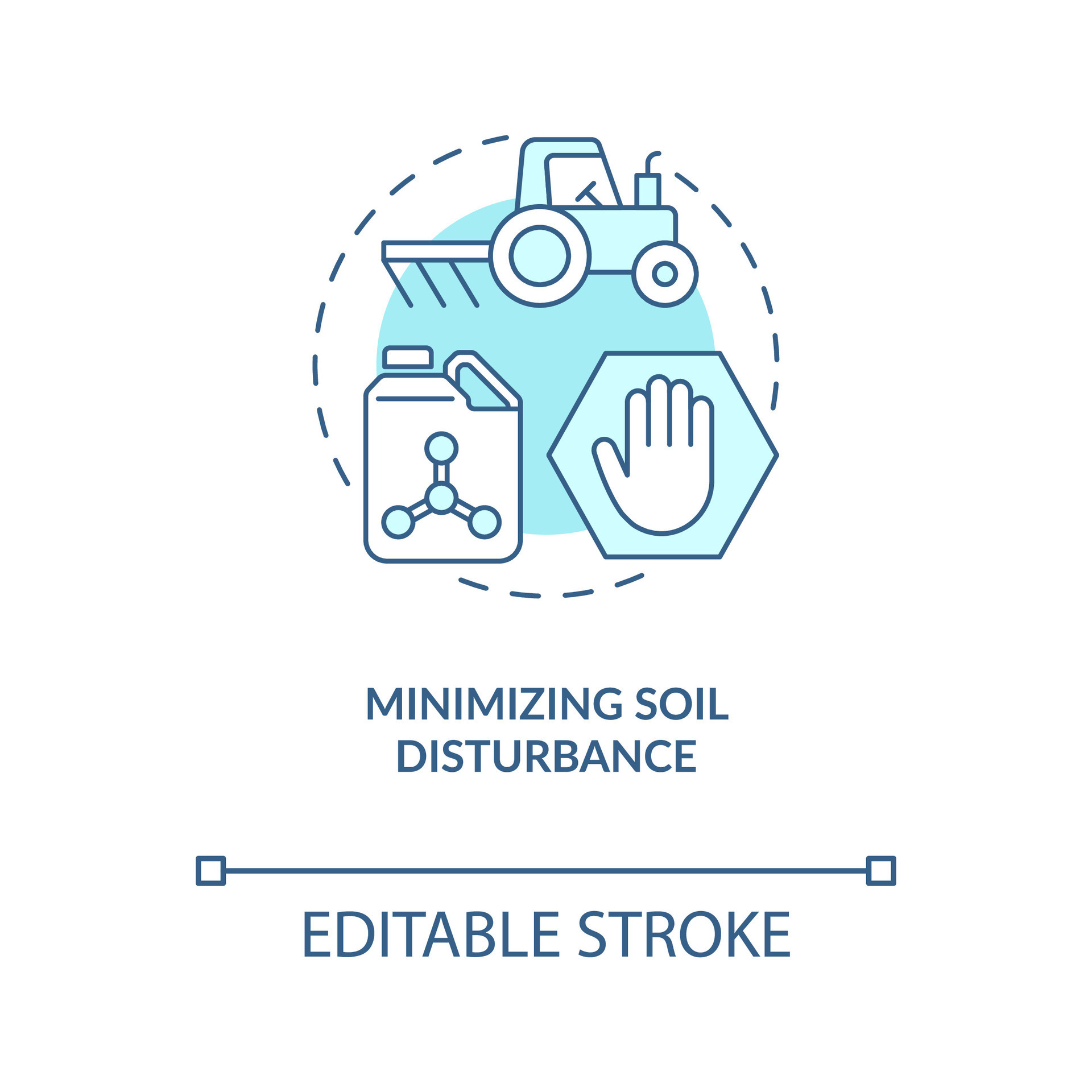 Minimizing soil disturbance turquoise concept icon. Principle of