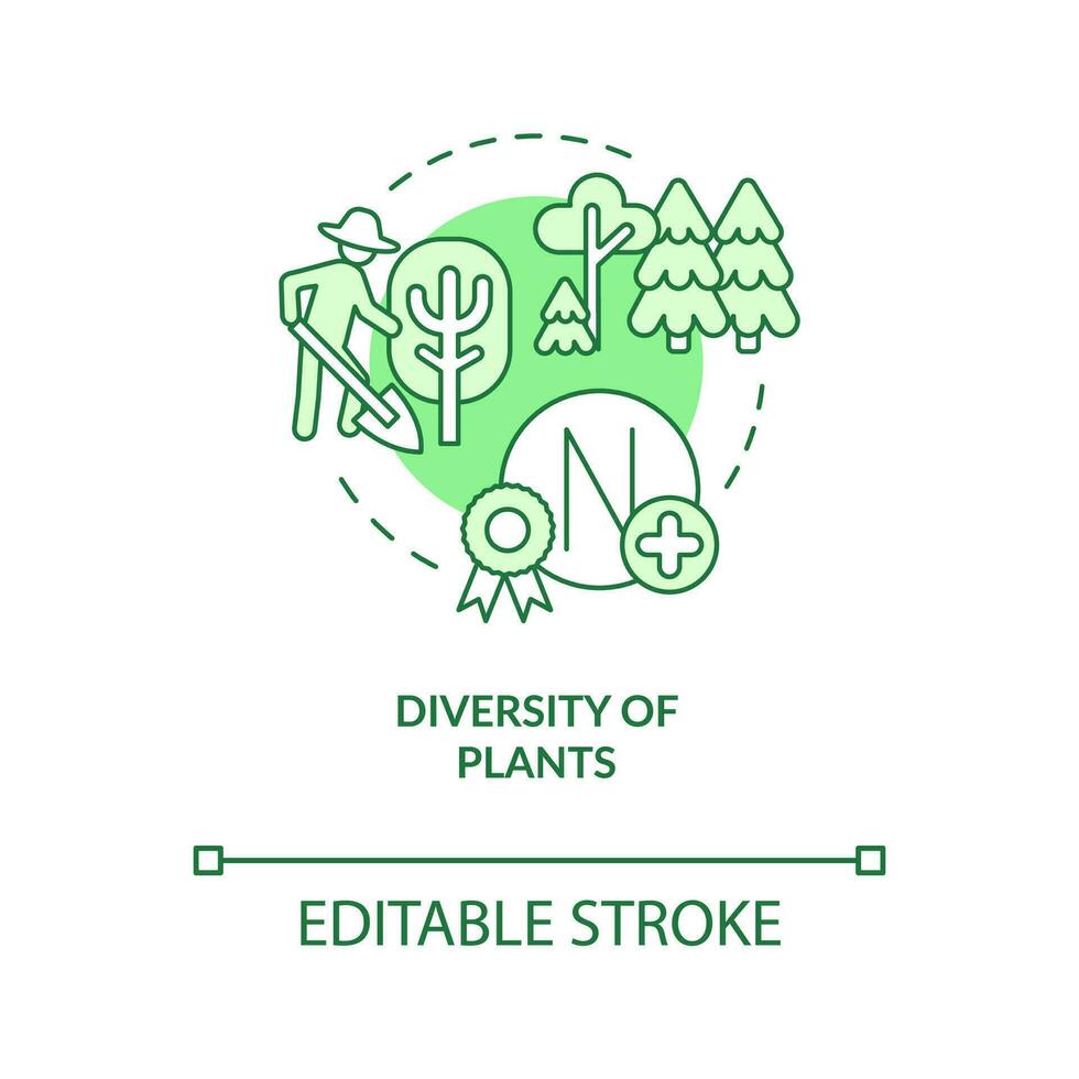 Diversity of plants green concept icon. Different trees. Regenerative farming abstract idea thin line illustration. Isolated outline drawing. Editable stroke vector