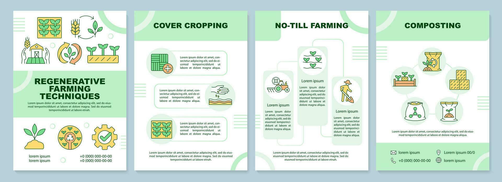 Regenerative farming techniques brochure template. Leaflet design with linear icons. Editable 4 vector layouts for presentation, annual reports