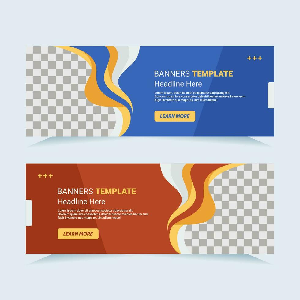 Vector modern set of blue and red abstract banners with photo collage. For card and banner needs. Vector Illustration