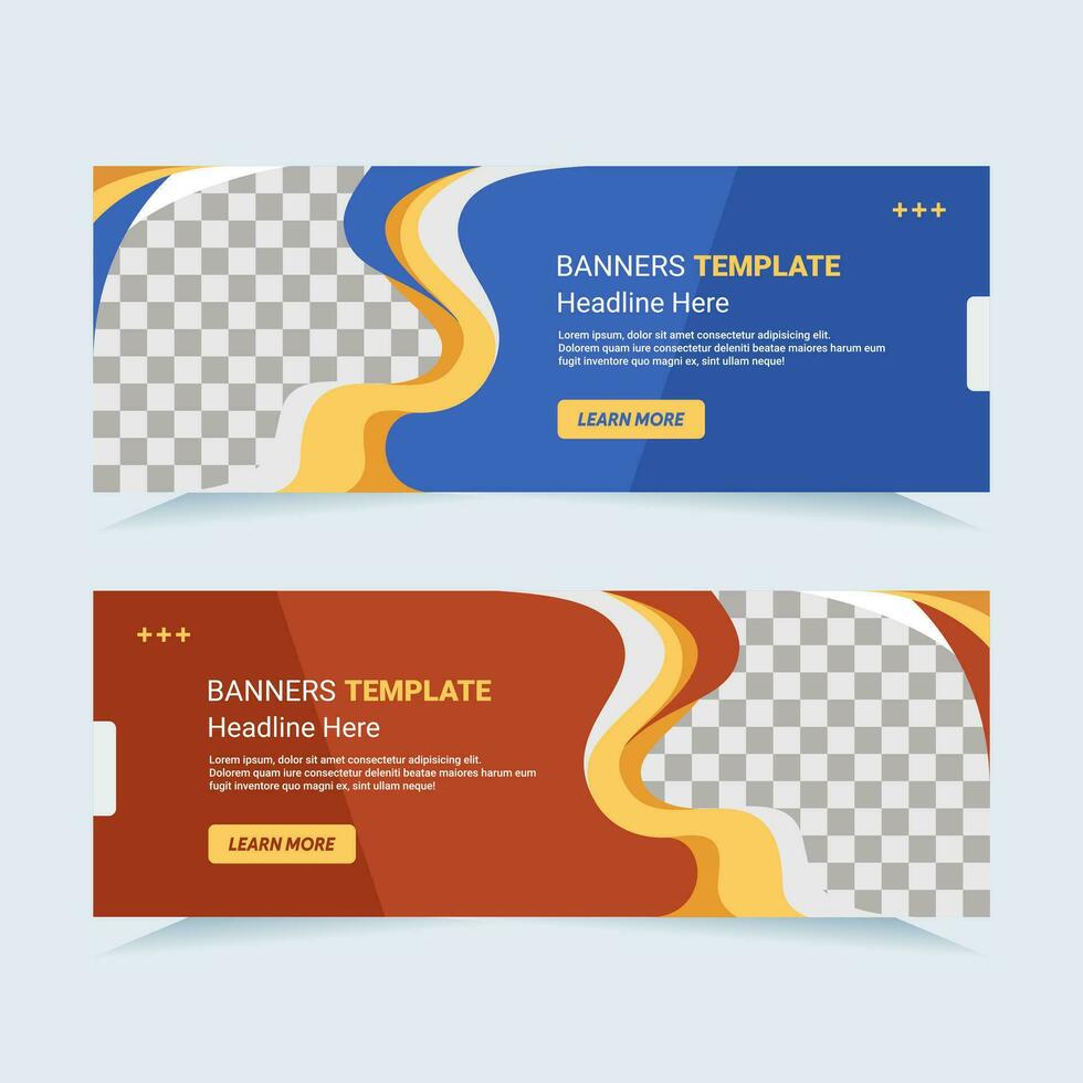 Vector modern set of blue and red abstract banners with photo collage. For card and banner needs. Vector Illustration