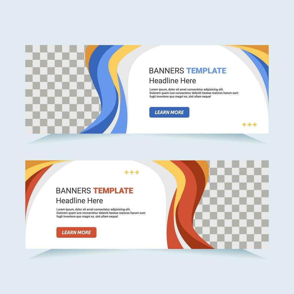 Vector modern set of blue and red abstract banners with photo collage. For card and banner needs. Vector Illustration