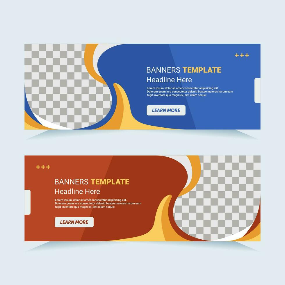 Vector modern set of blue and red abstract banners with photo collage. For card and banner needs. Vector Illustration