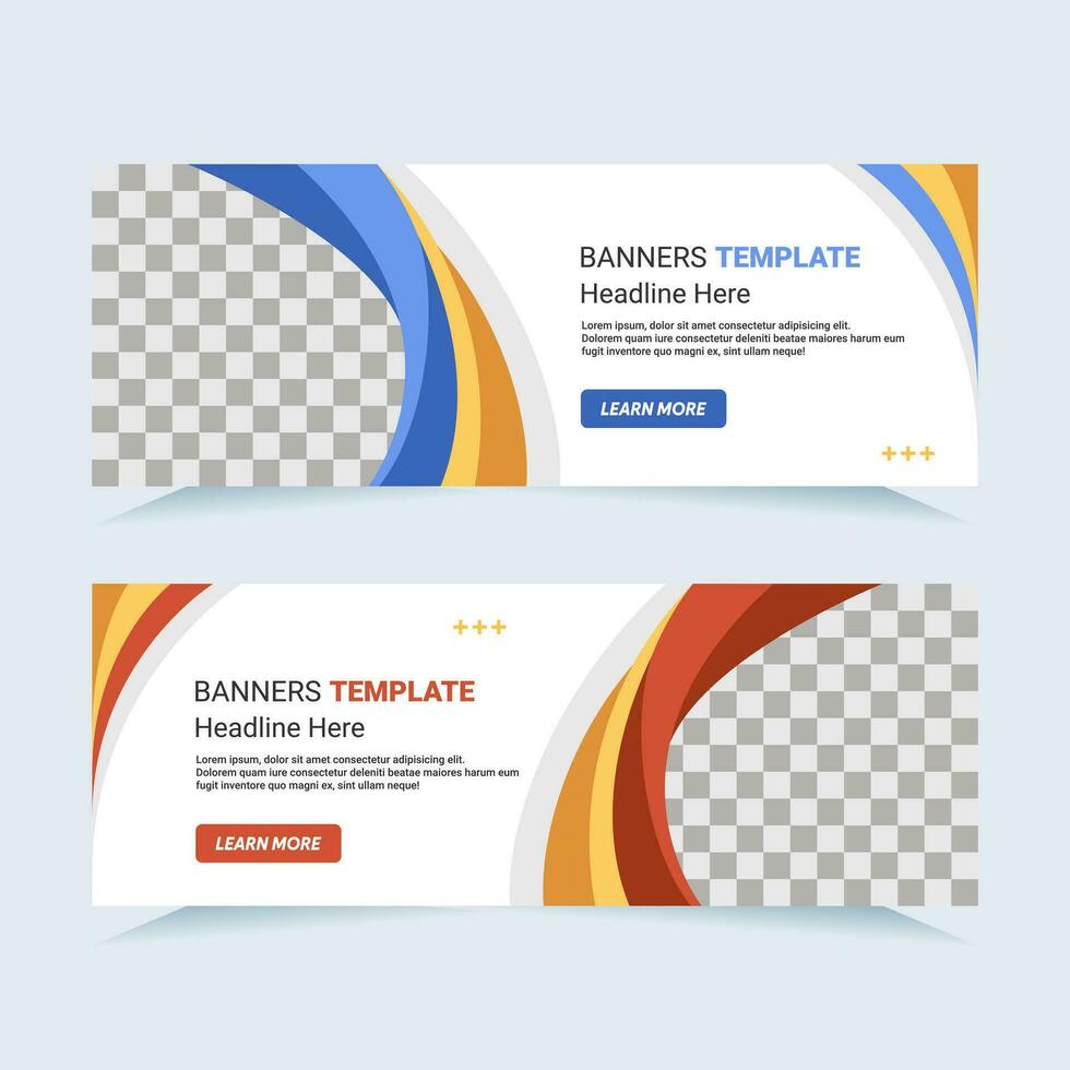 Vector modern set of blue and red abstract banners with photo collage. For card and banner needs. Vector Illustration