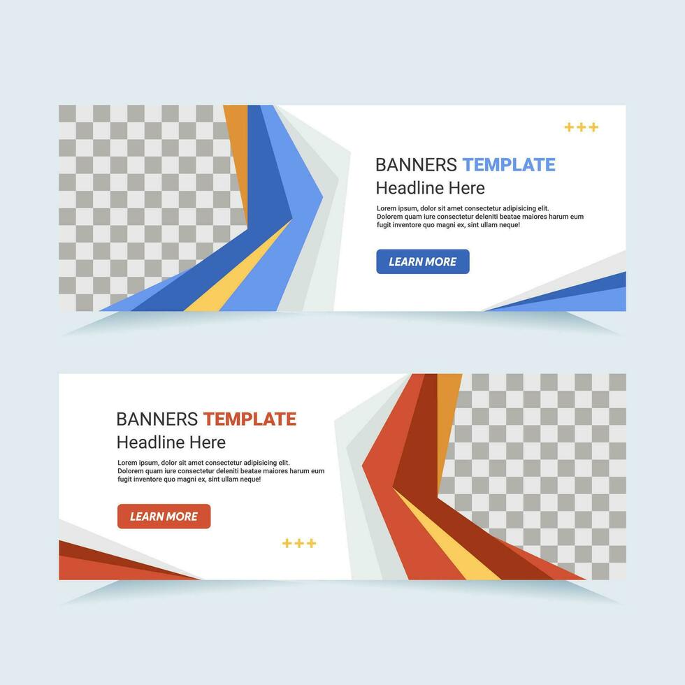 Vector modern set of blue and red abstract banners with photo collage. For card and banner needs. Vector Illustration