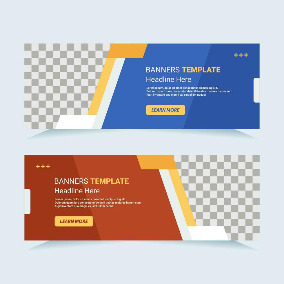 Vector modern set of blue and red abstract banners with photo collage. For card and banner needs. Vector Illustration