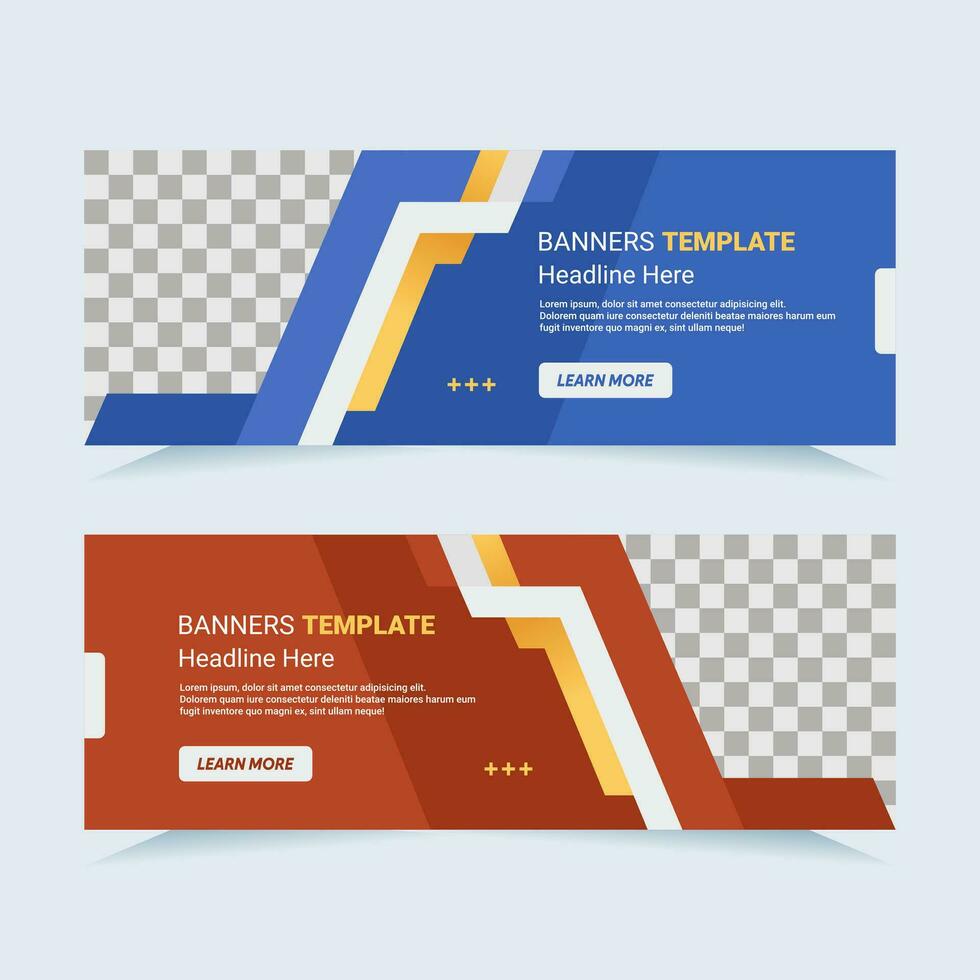 Vector modern set of blue and red abstract banners with photo collage. For card and banner needs. Vector Illustration