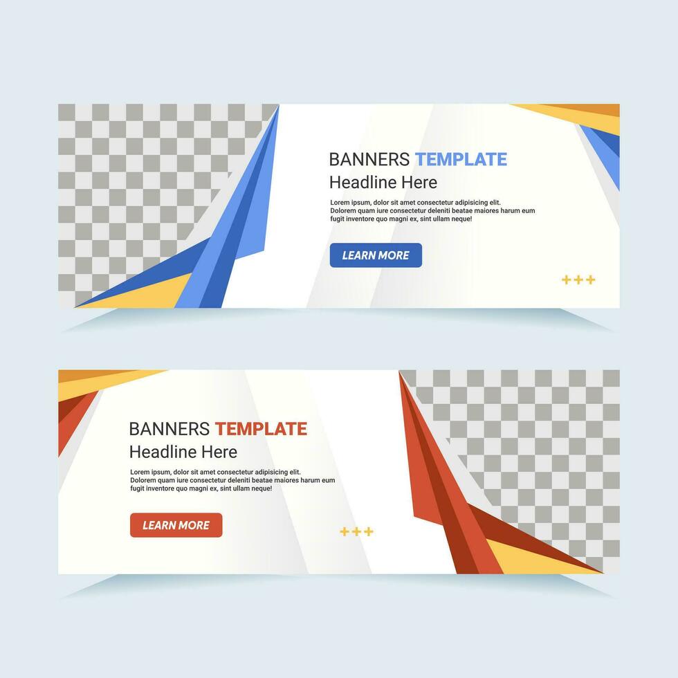 Vector modern set of blue and red abstract banners with photo collage. For card and banner needs. Vector Illustration