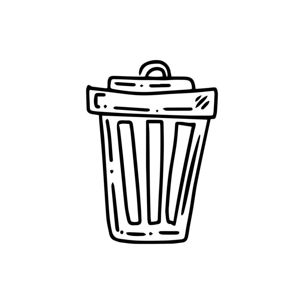 Monochrome doodle trash container. Segregate waste, sorting garbage, waste management. Vector outline  illustration.