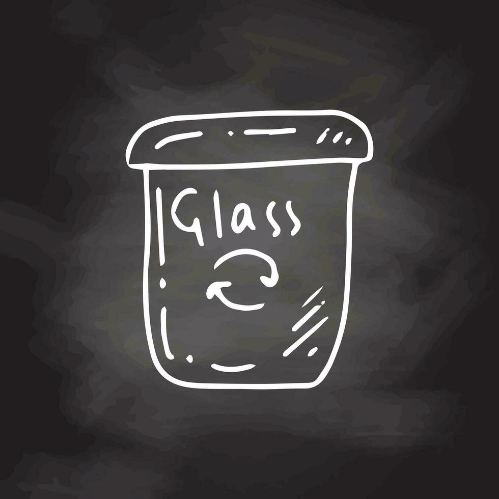 Monochrome doodle trash container for glass. Segregate waste, sorting garbage, waste management. Vector outline illustration.
